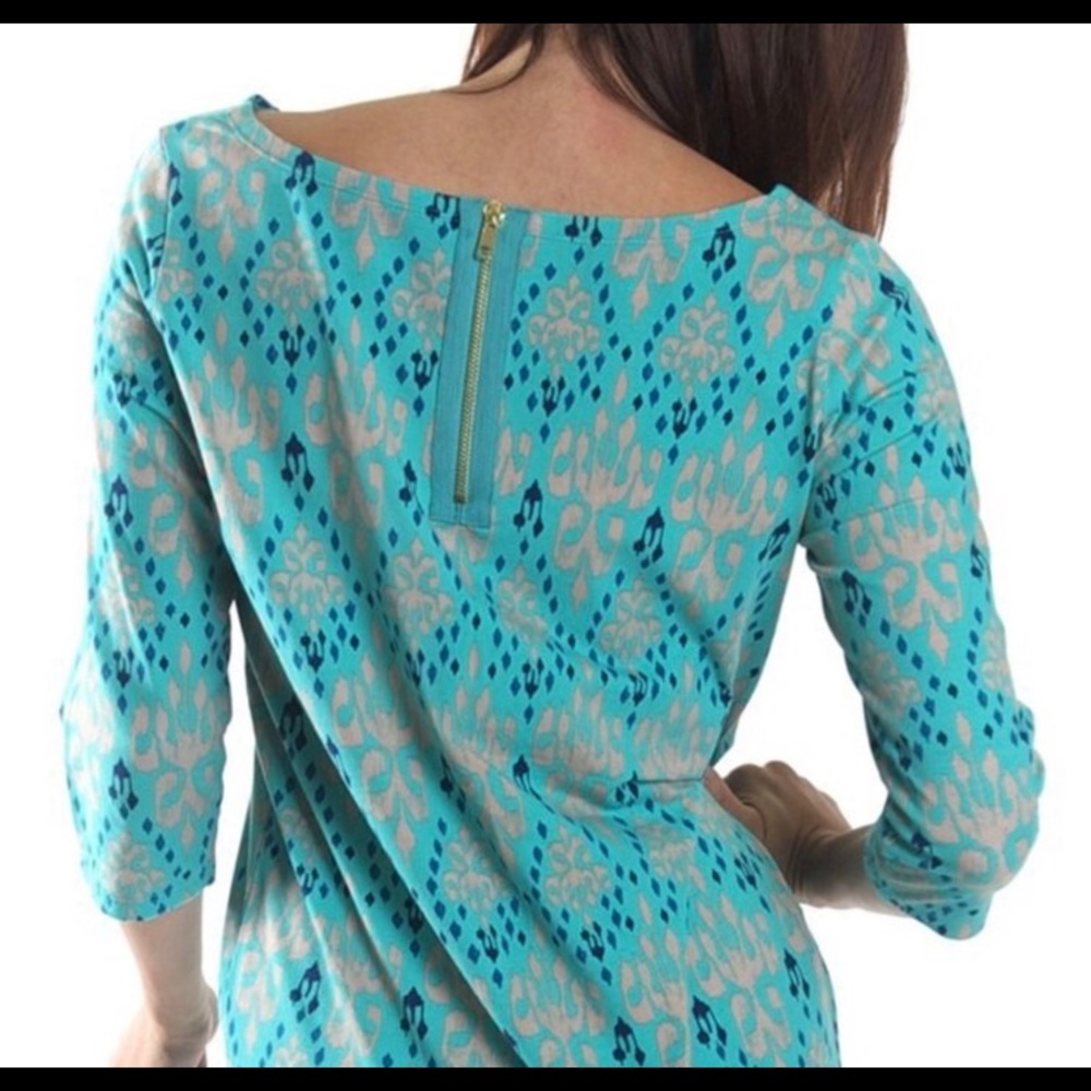Turquoise Jewel Print Jersey Top zipper back